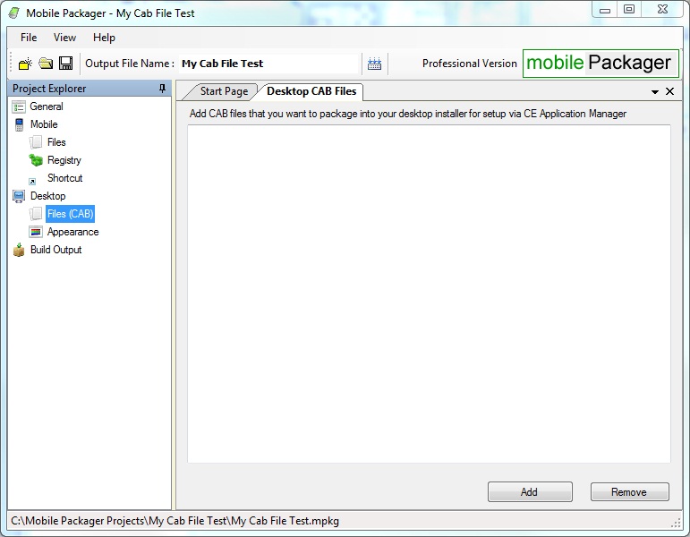 Mobile Packager - Additional CAB Files Tab for CAB Desktop Installer